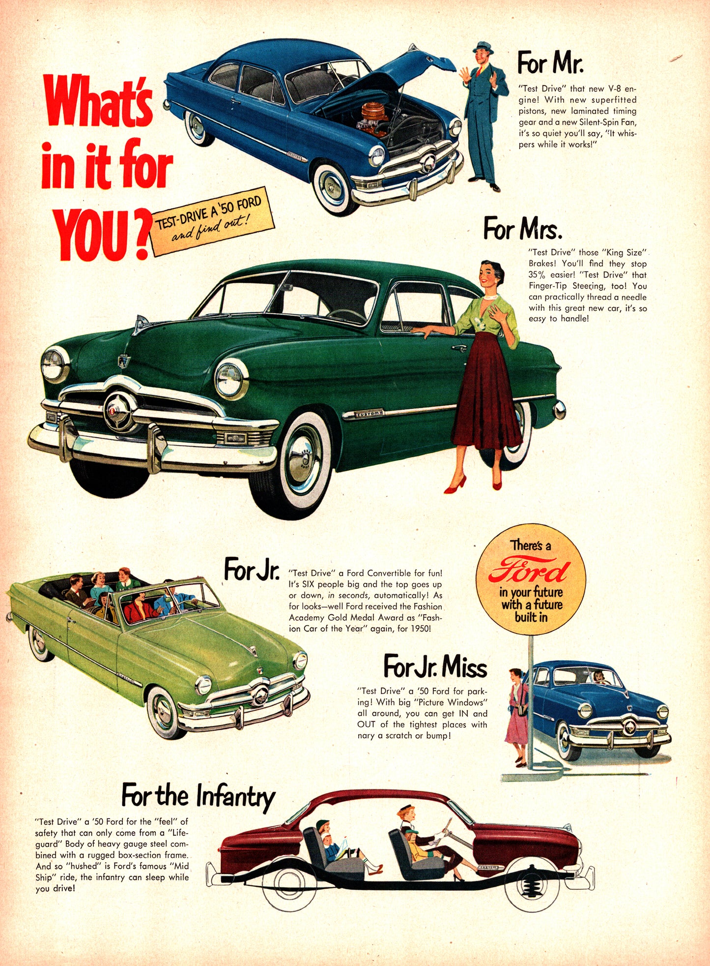 1950 Ford Custom For The Whole Family Original 13.5  10.5 Magazine Ad