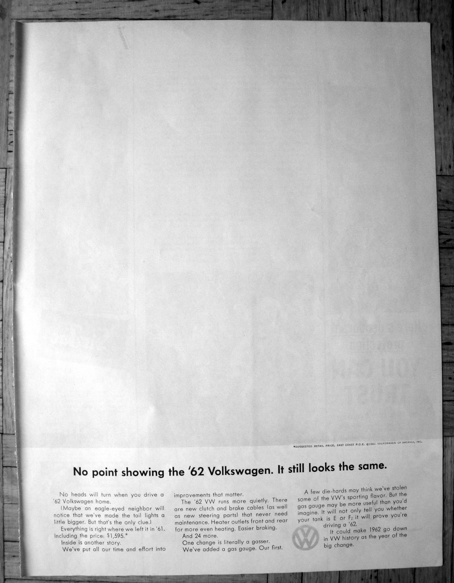 1962 Volkswagen Beetle-Bug-VW No Point In Showing Original 13.5 10.5 Magazine Ad